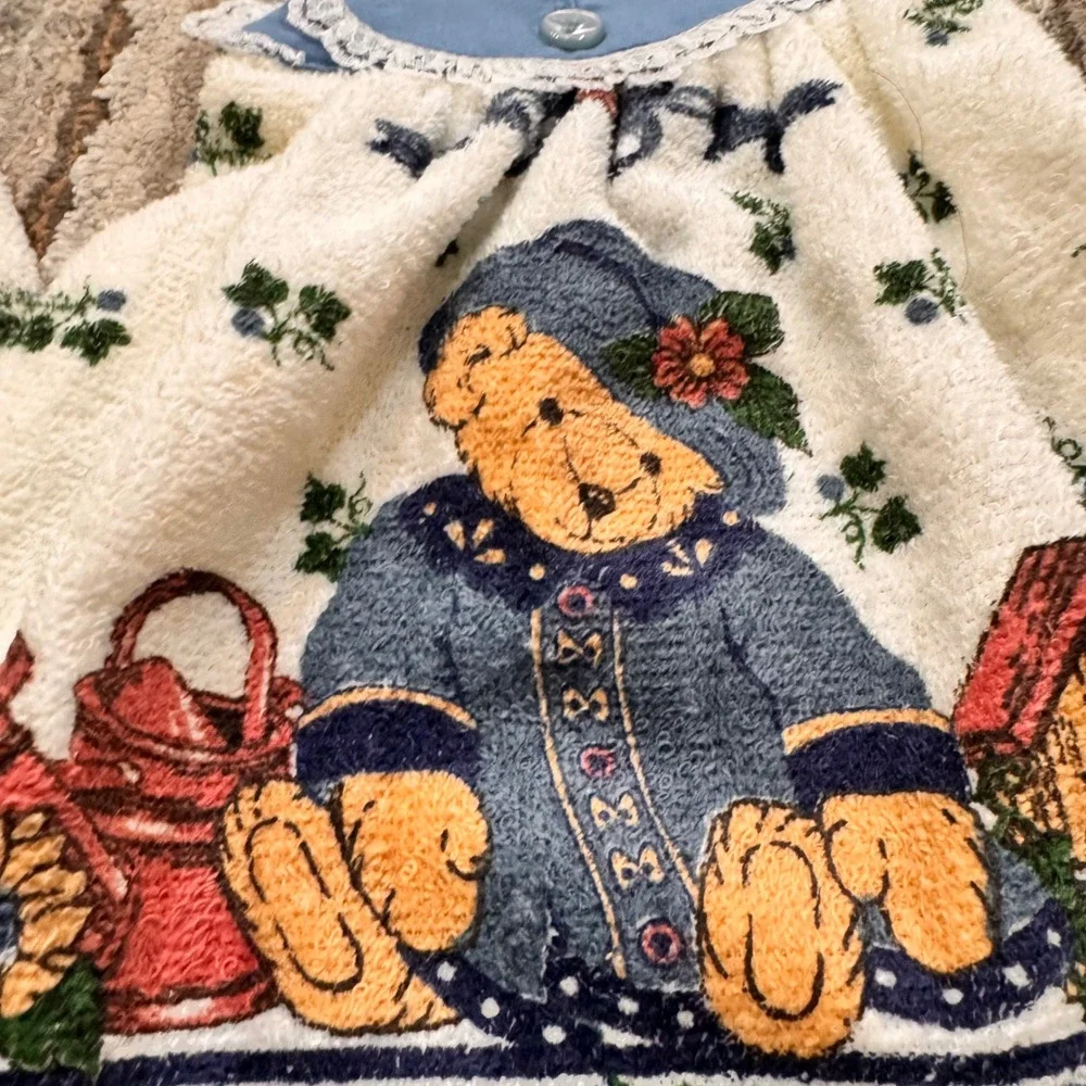 New Vintage Franco Teddy Bear Hanging‎ Kitchen Towels Blue Set Made in Canada